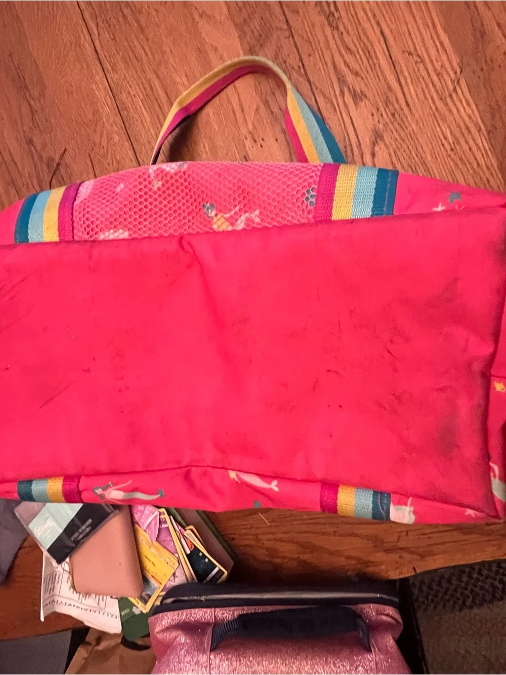 Personalized Abigail Pink Mermaid Tote with Rainbow Straps